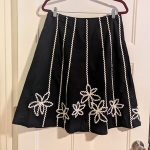 Black Skirt with White Rickrack Embellishments.  Size 10.
